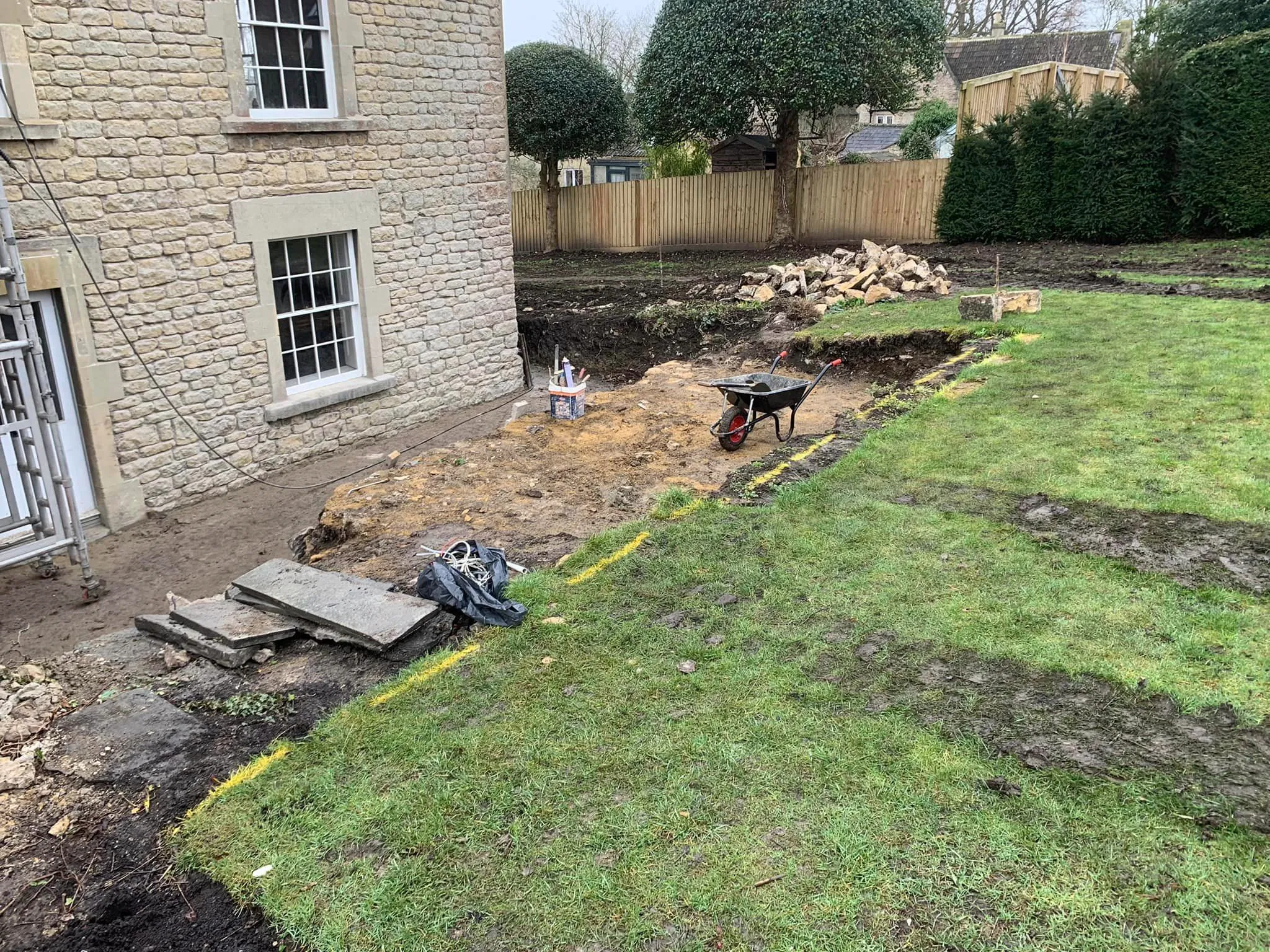 a yard that has a lot of dirt in it
